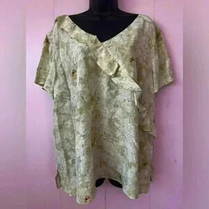 NWT Diane Von Furstenberg Silk Assets 100% Silk Ruffled Top Blouse Size 1X